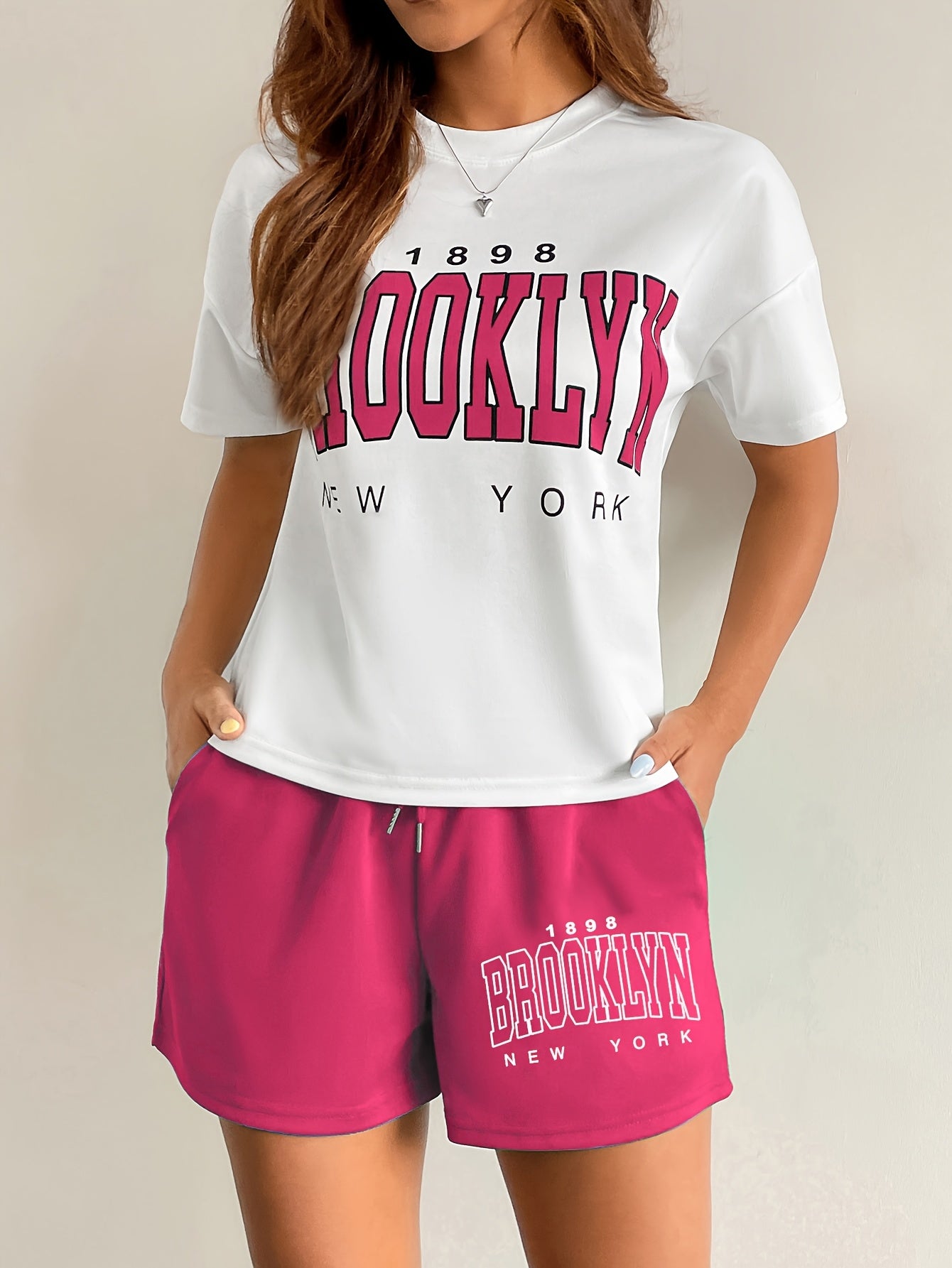 Damset Loungekläder Brooklyn New York T-shirt och Shorts - Avslappnad Stil
