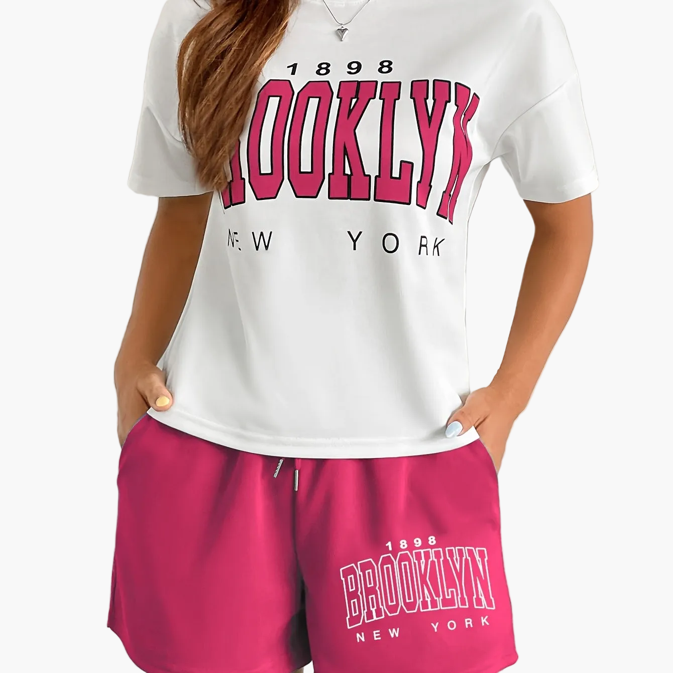 Damset Loungekläder Brooklyn New York T-shirt och Shorts - Avslappnad Stil