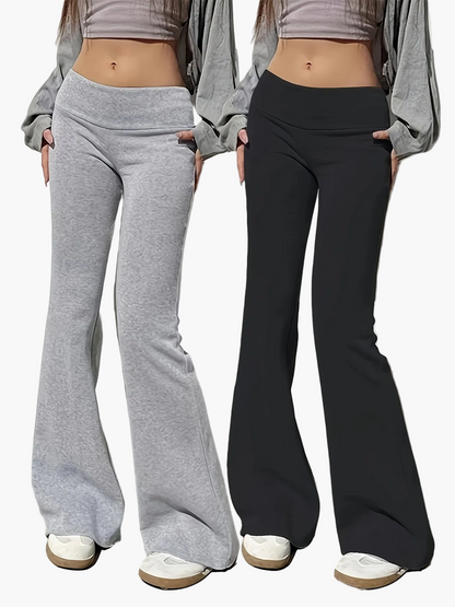 Dam Flare Leggings med Hög Midja – Trendiga Utsvängda Byxor för Träning och Vardag