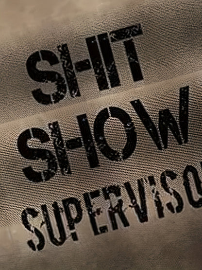 Herr Skjorta med Texttryck – Rolig Vintage Kortärmad "Shit Show Supervisor" Party Skjorta