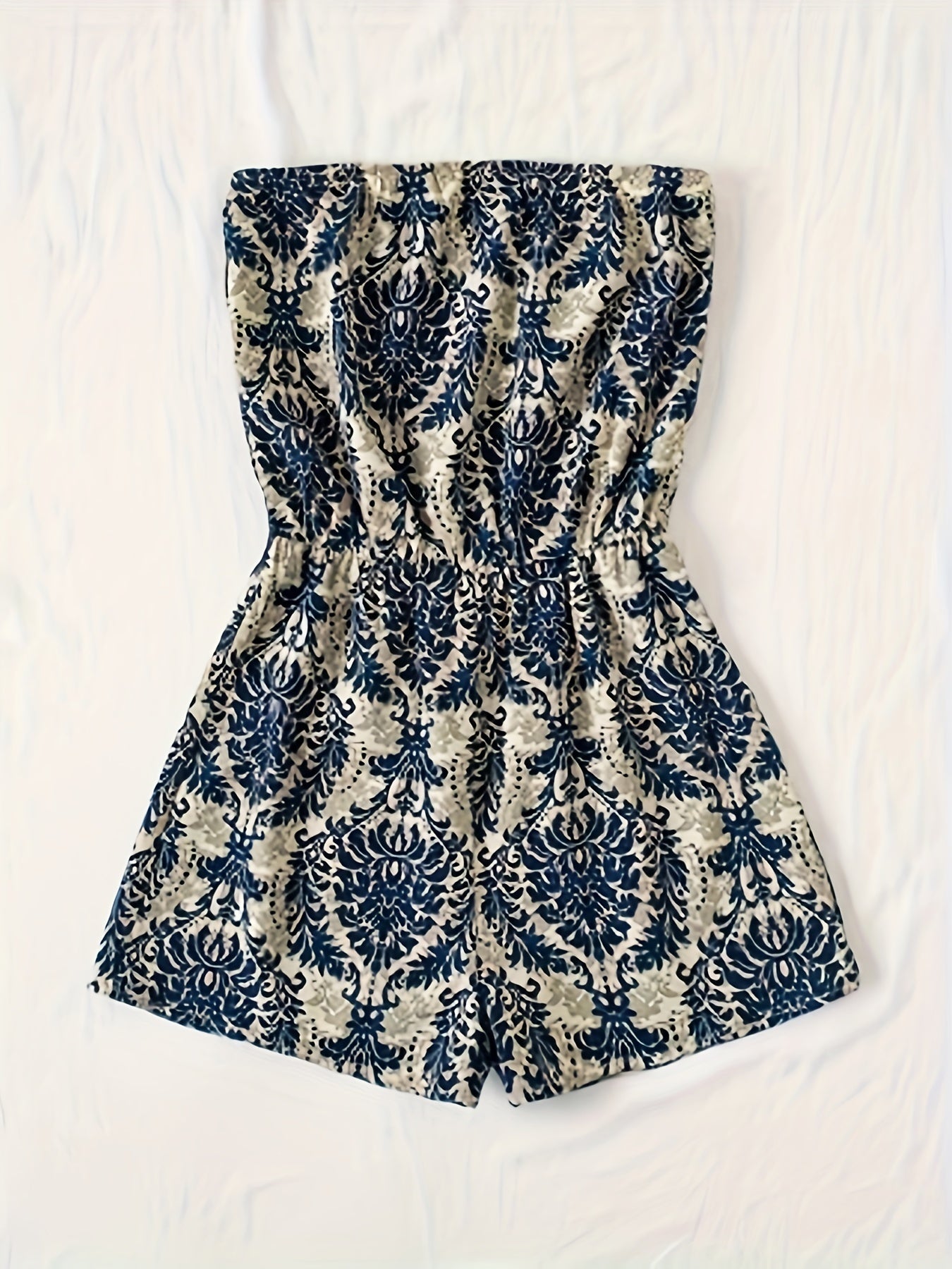Damernas strapless damastmönstrad romper – elegant sommarstil för semester och vardag