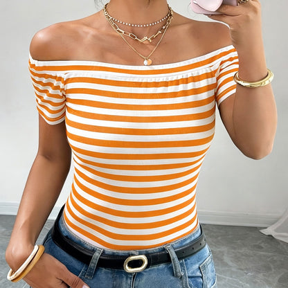 Dam Off-Shoulder Randig Topp – Elegant Bardot Stil för Vardag och Fest