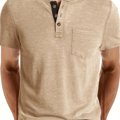 Herr T-shirt med knappslå och bröstficka – Casual stil för vardag och fritid