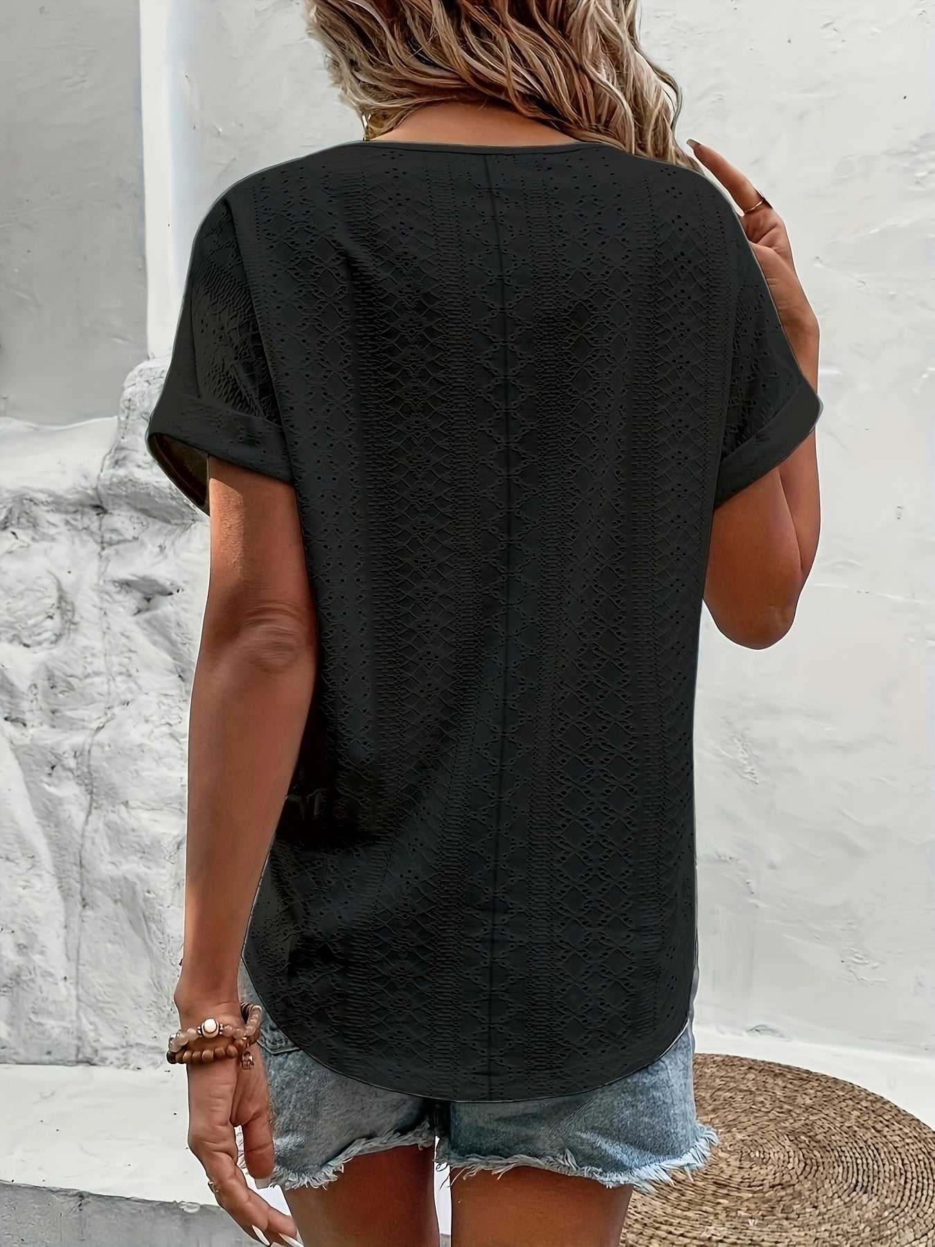 Dam Elegant V-ringad Broderad Topp för Vår/Sommar/Fest