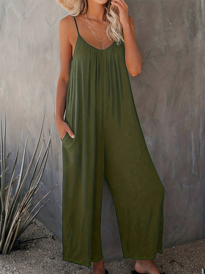 Dam Jumpsuit med Spaghettiband och Fickor – Avslappnad och Trendig Sommarstil