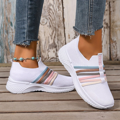 Dam Sneakers Slip-on Sportiga Vardagsskor Låg Modell – Trendig Randig Design