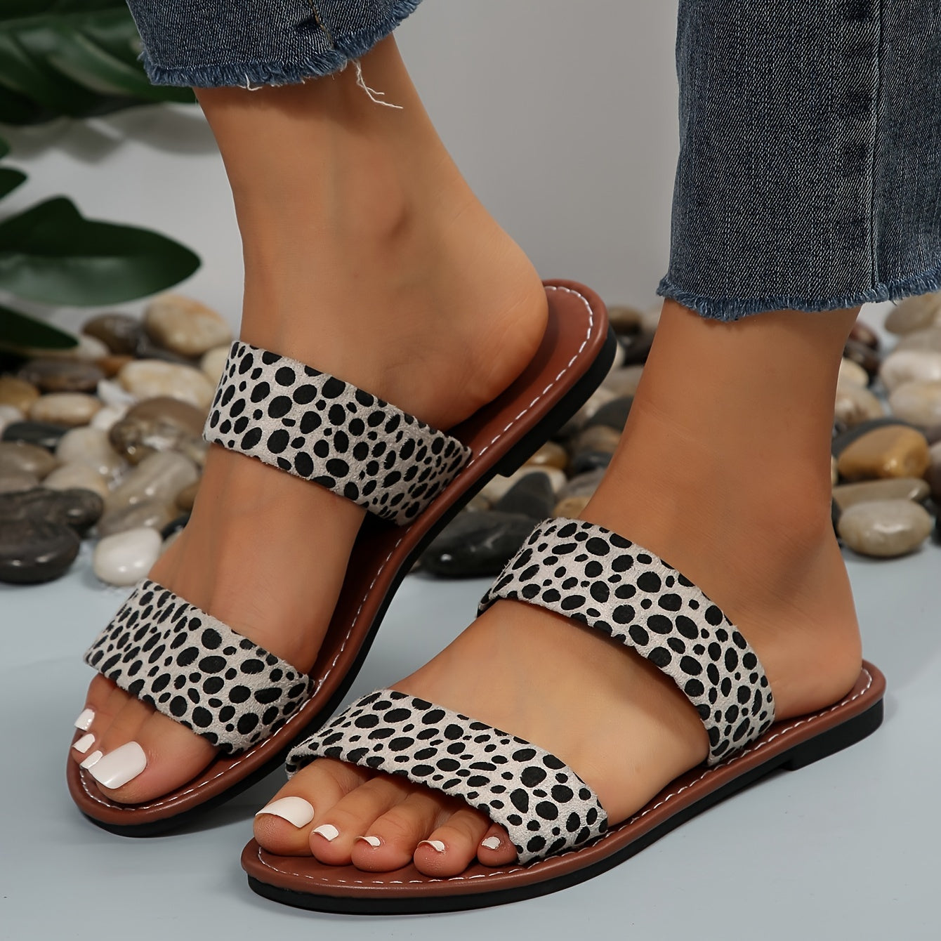 Dam Sandaler Slip-in med Djurmönster – Trendiga Bekväma Sommarsandaler för Vardagsbruk