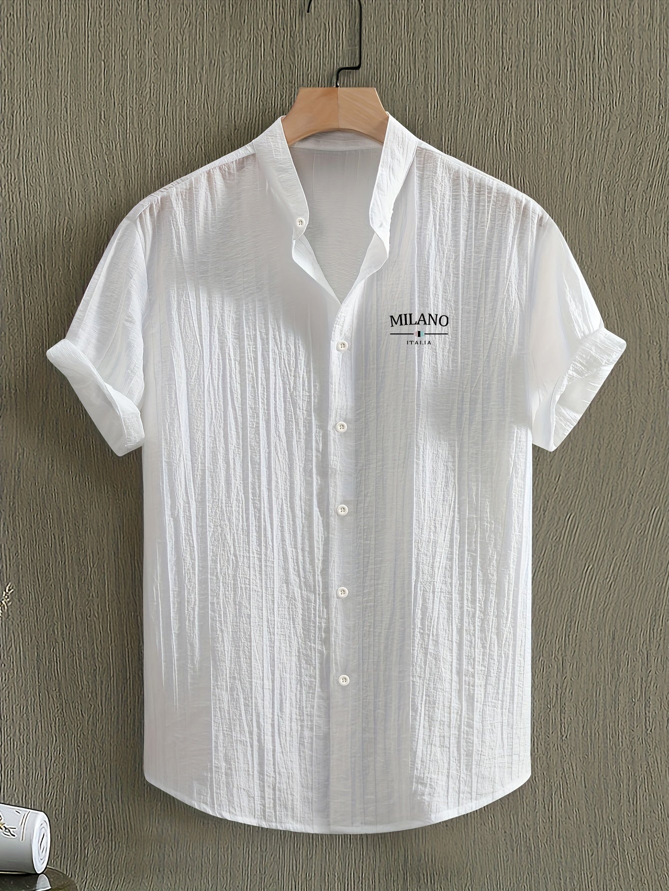 Herr Skjorta Milano Casual Med Ståkrage – Kortärmad, Elegant Sommarstil