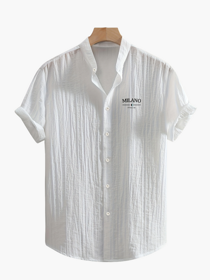 Herr Skjorta Milano Casual Med Ståkrage – Kortärmad, Elegant Sommarstil