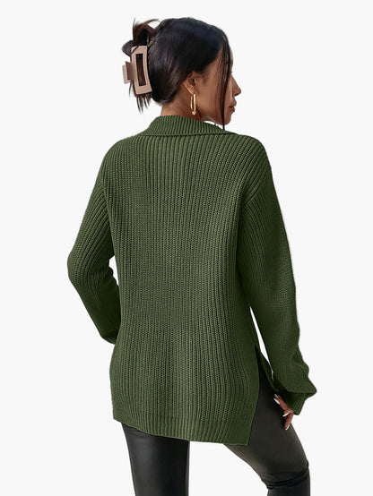 Damtröja med halv dragkedja och hög krage – Trendig stickad pullover för höst och vinter