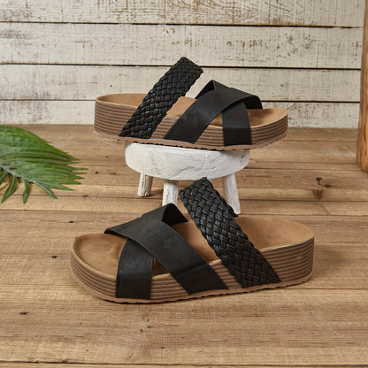Dam Sandaler med Flätad Rem och Platåsula – Modern Bohemisk Stil för Vardagsbruk