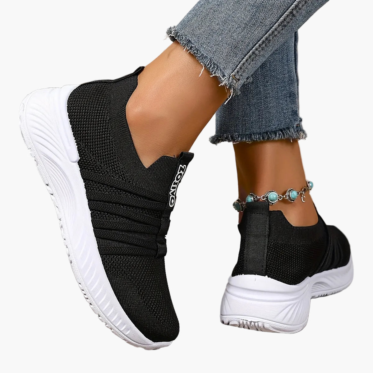 Dam Sneakers Slip-on Sportiga Vardagsskor Låg Modell – Trendig Randig Design
