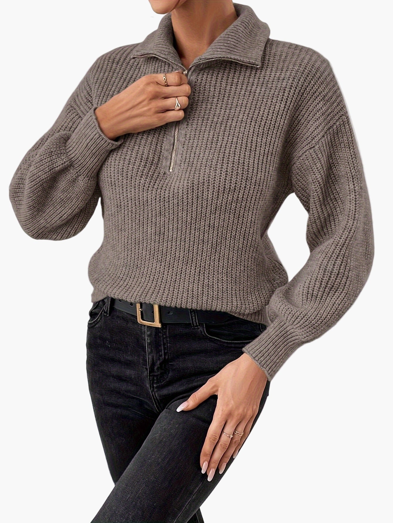 Damtröja med dragkedja och elegant stil för vardagsbruk