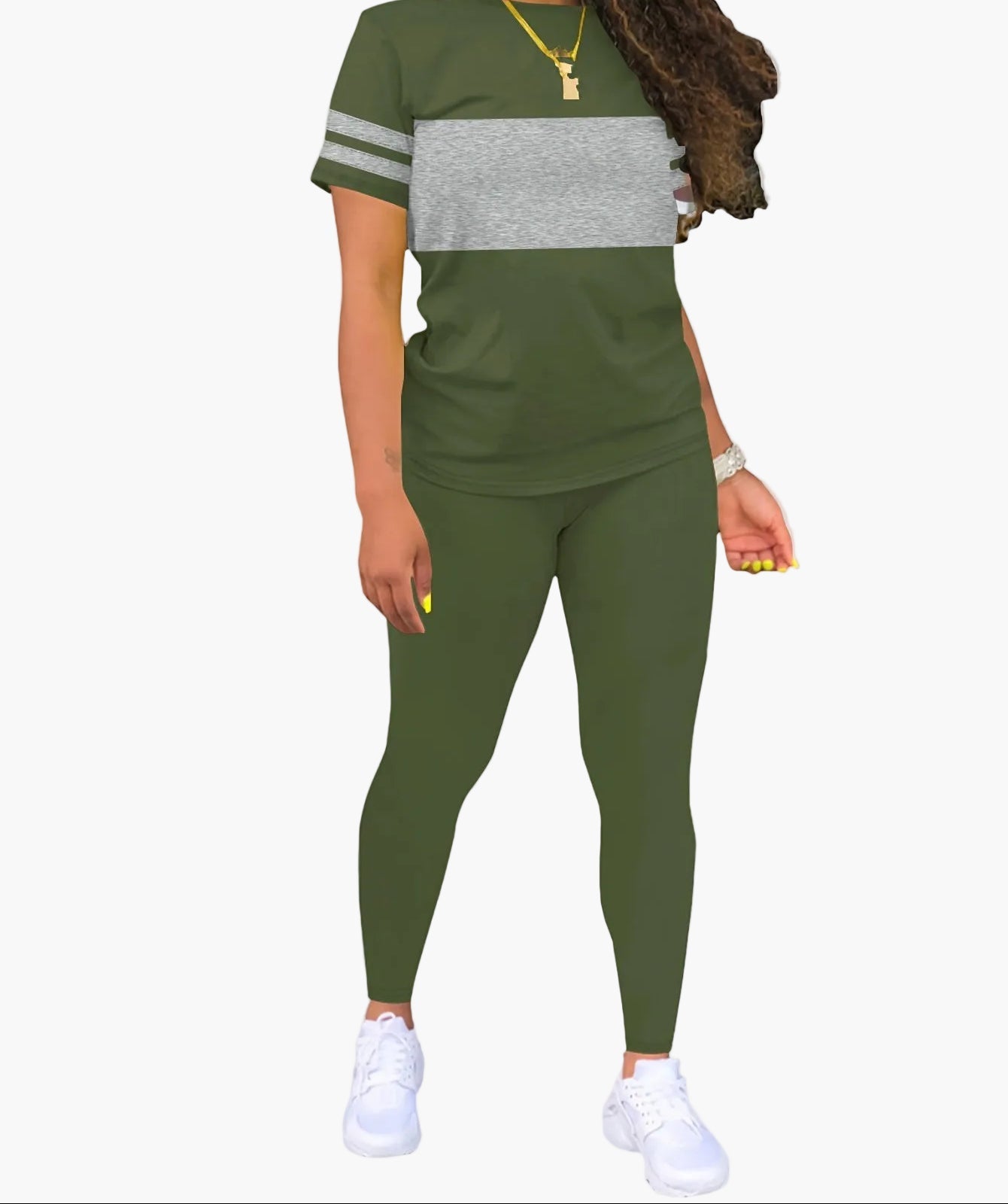 Dam Sportig Tvådelad Set – Avslappnad Topp och Leggings för Träning & Fritid