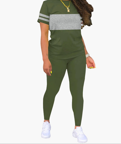 Dam Sportig Tvådelad Set – Avslappnad Topp och Leggings för Träning & Fritid