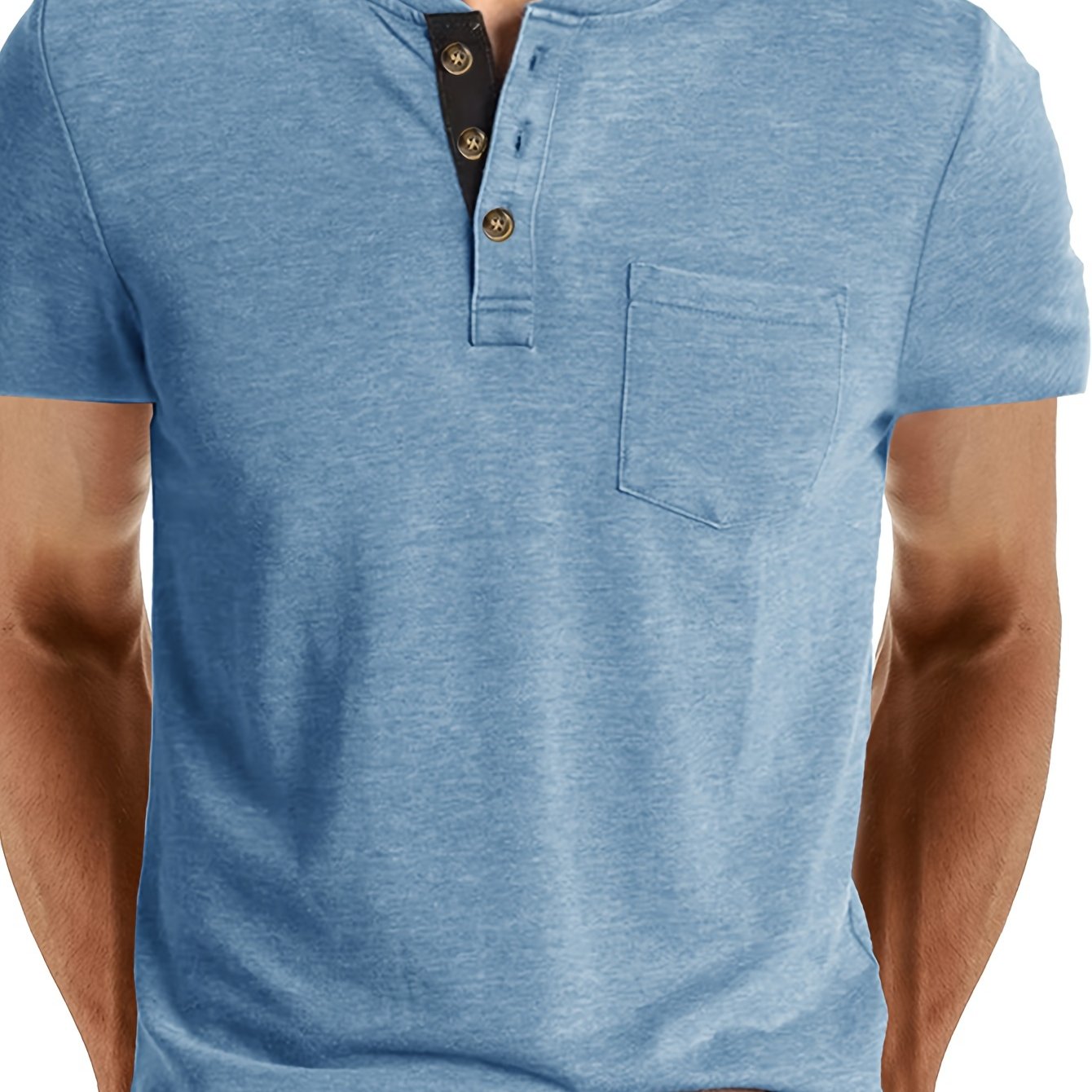 Herr T-shirt med knappslå och bröstficka – Casual stil för vardag och fritid