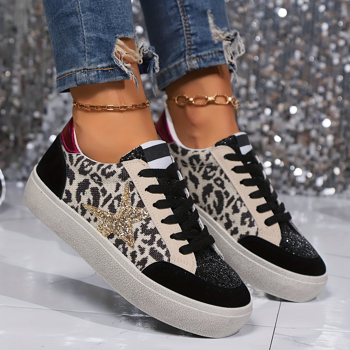 Dam Sneakers med Glittrig Stjärndesign – Trendiga Vardagsskor för Mode och Komfort