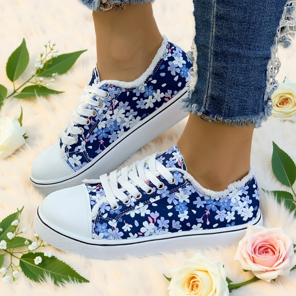 Dam Sneakers Blommiga Vardagsskor Trendig Fritidssko
