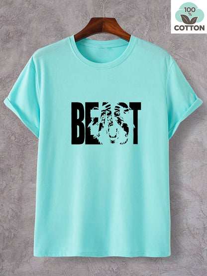 Herr T-shirt med BEAST-tryck – Trendig och avslappnad stil för stora storlekar