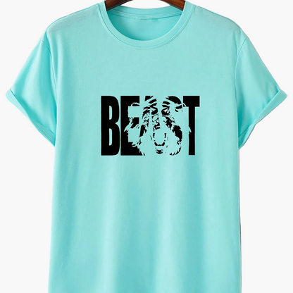 Herr T-shirt med BEAST-tryck – Trendig och avslappnad stil för stora storlekar