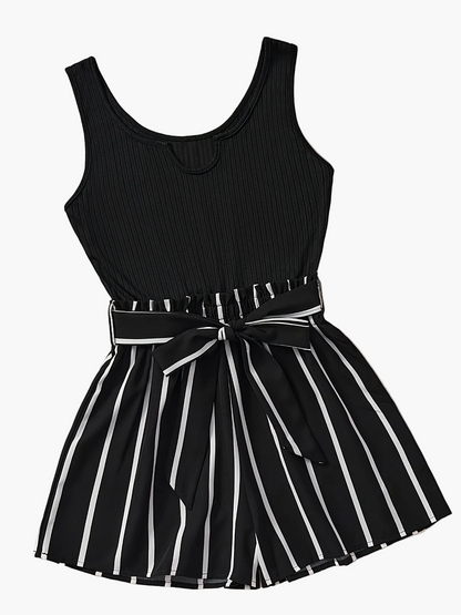 Dam Playsuit Elegant Randig Sommar Kortärmad med Midjeband