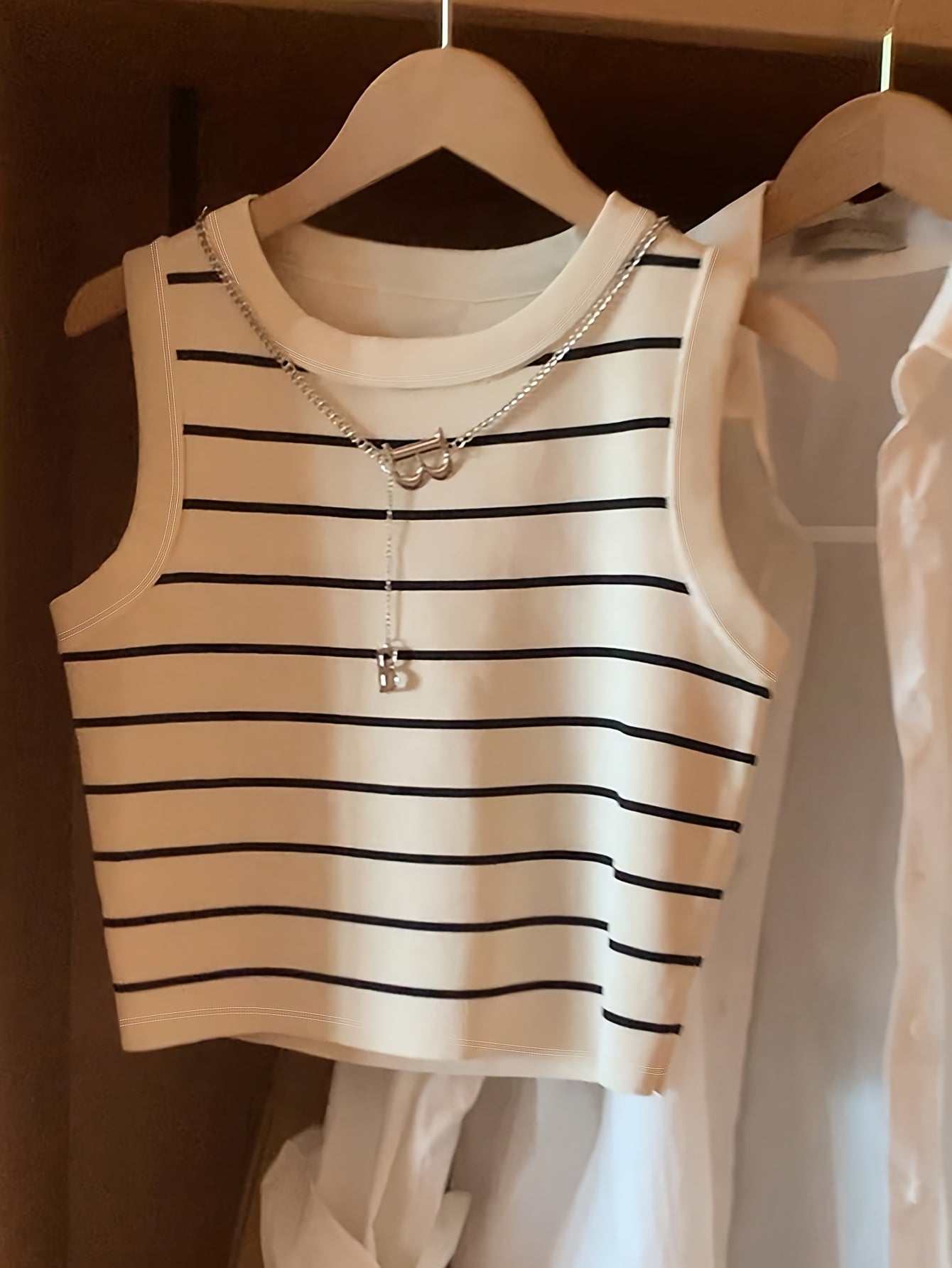 Dam Topp Randig Ärmlös Preppy Stil Elegant Vardagsplagg