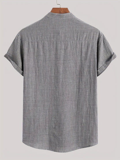 Herr Kortärmad Randig Henley Skjorta med Mandarin Krage – Modern Avslappnad Stil