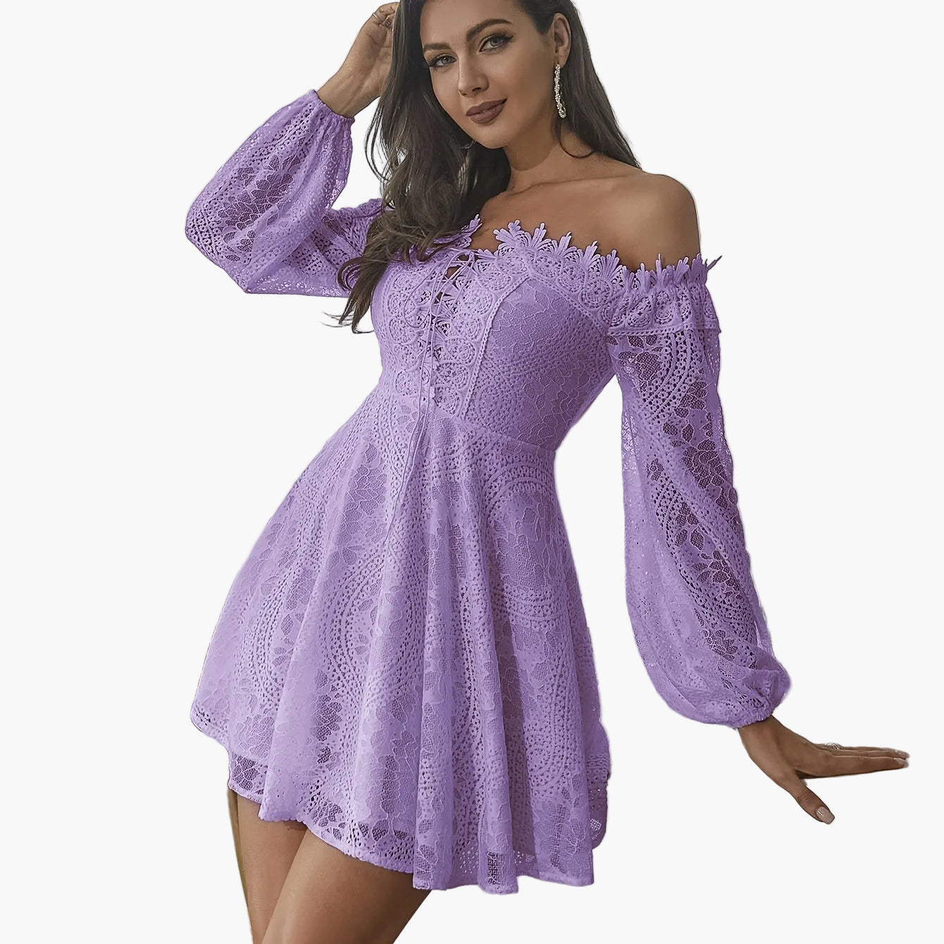 Dam Off Shoulder Elegant Klänning med Utsvängd Silhuett för Fest och Kväll