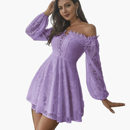 Dam Off Shoulder Elegant Klänning med Utsvängd Silhuett för Fest och Kväll