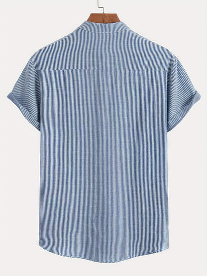 Herr Kortärmad Randig Henley Skjorta med Mandarin Krage – Modern Avslappnad Stil