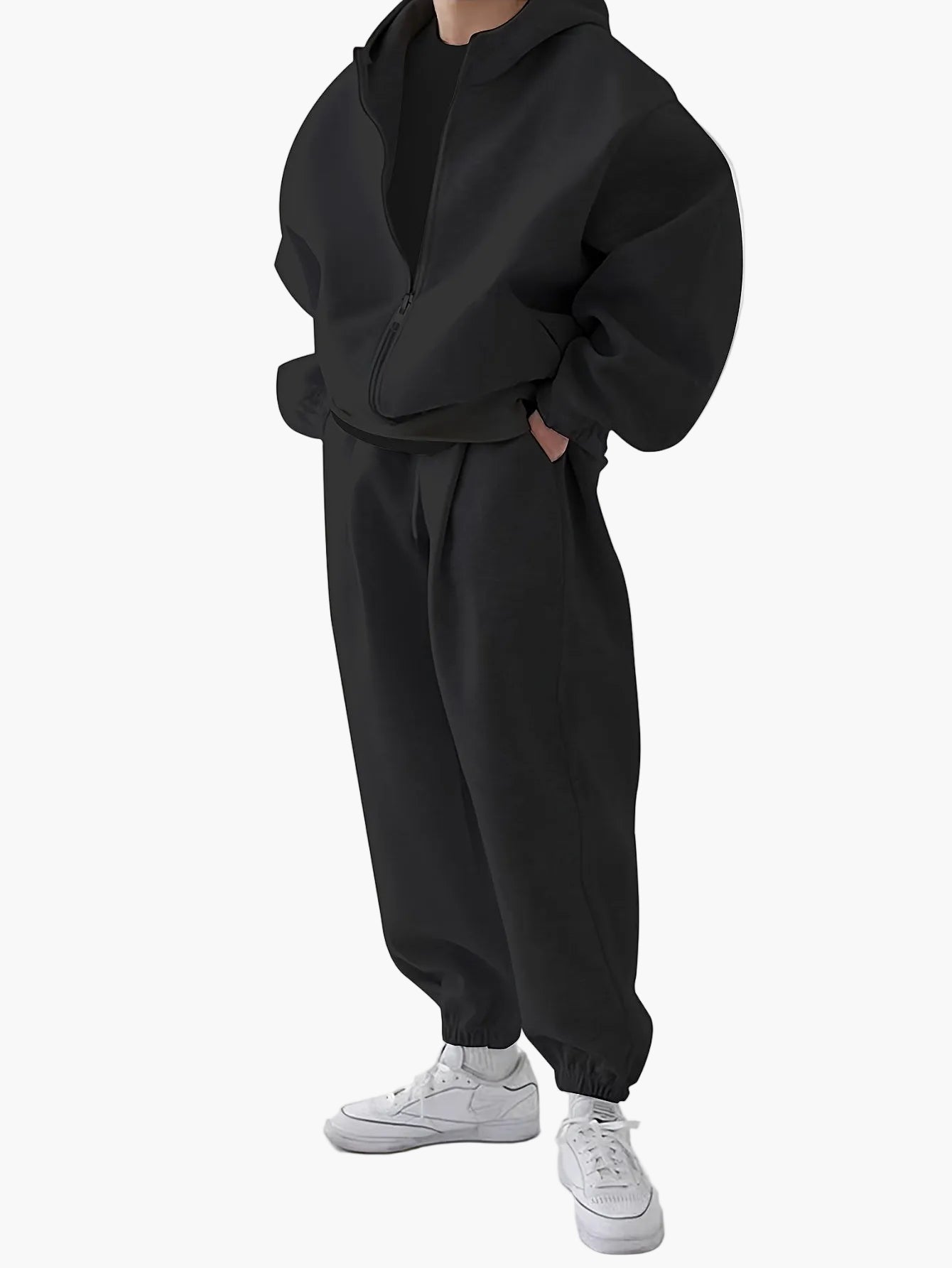 Herrarnas sportiga avslappnade set med hoodie och byxor – perfekt för träning och vardag
