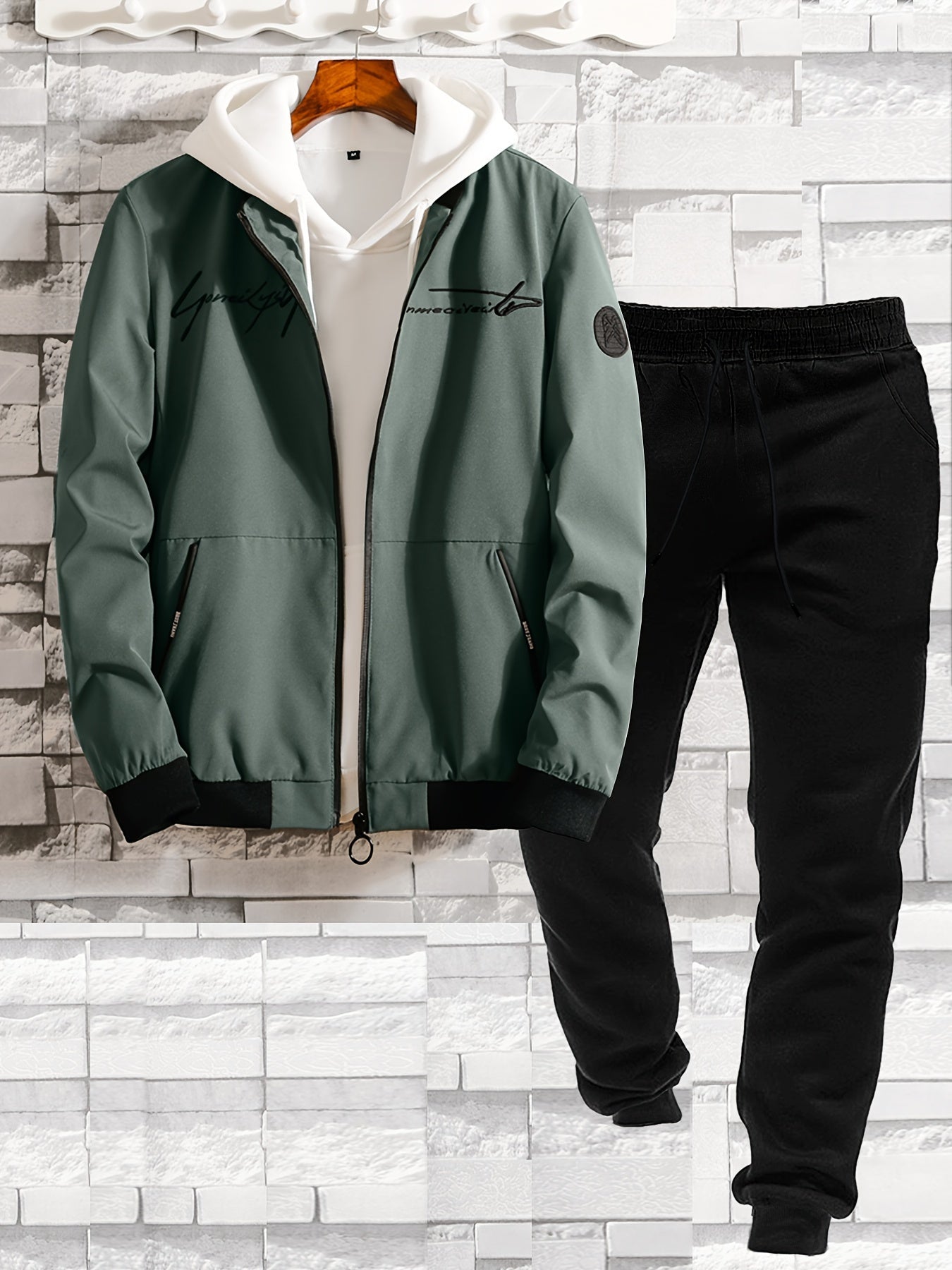 Herr Casual Set – Trendig Baseballjacka och Byxa för Vardagsbruk