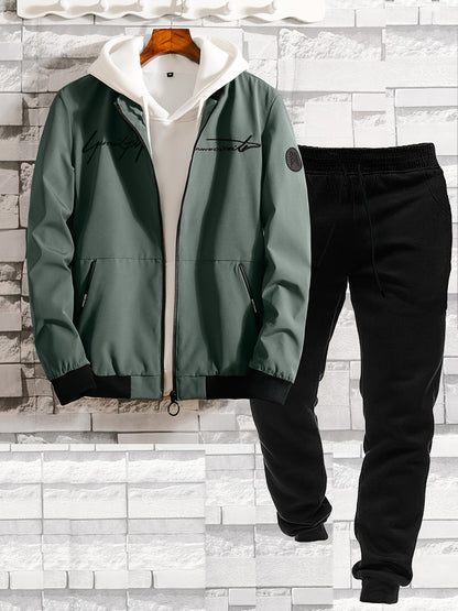 Herr Casual Set – Trendig Baseballjacka och Byxa för Vardagsbruk