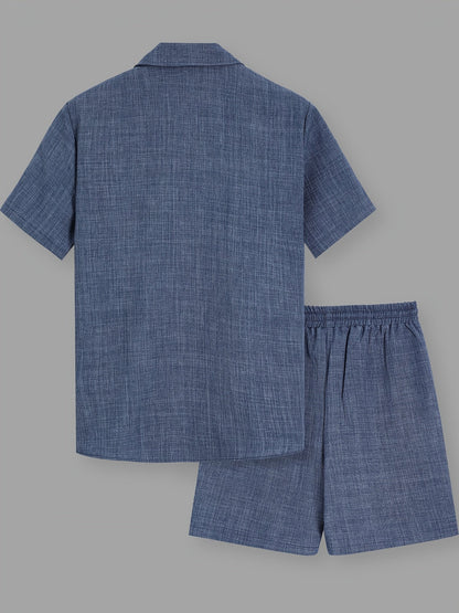 Herr Kortärmad Skjorta och Shorts Set – Avslappnad Sommarlook för Fritid och Semester