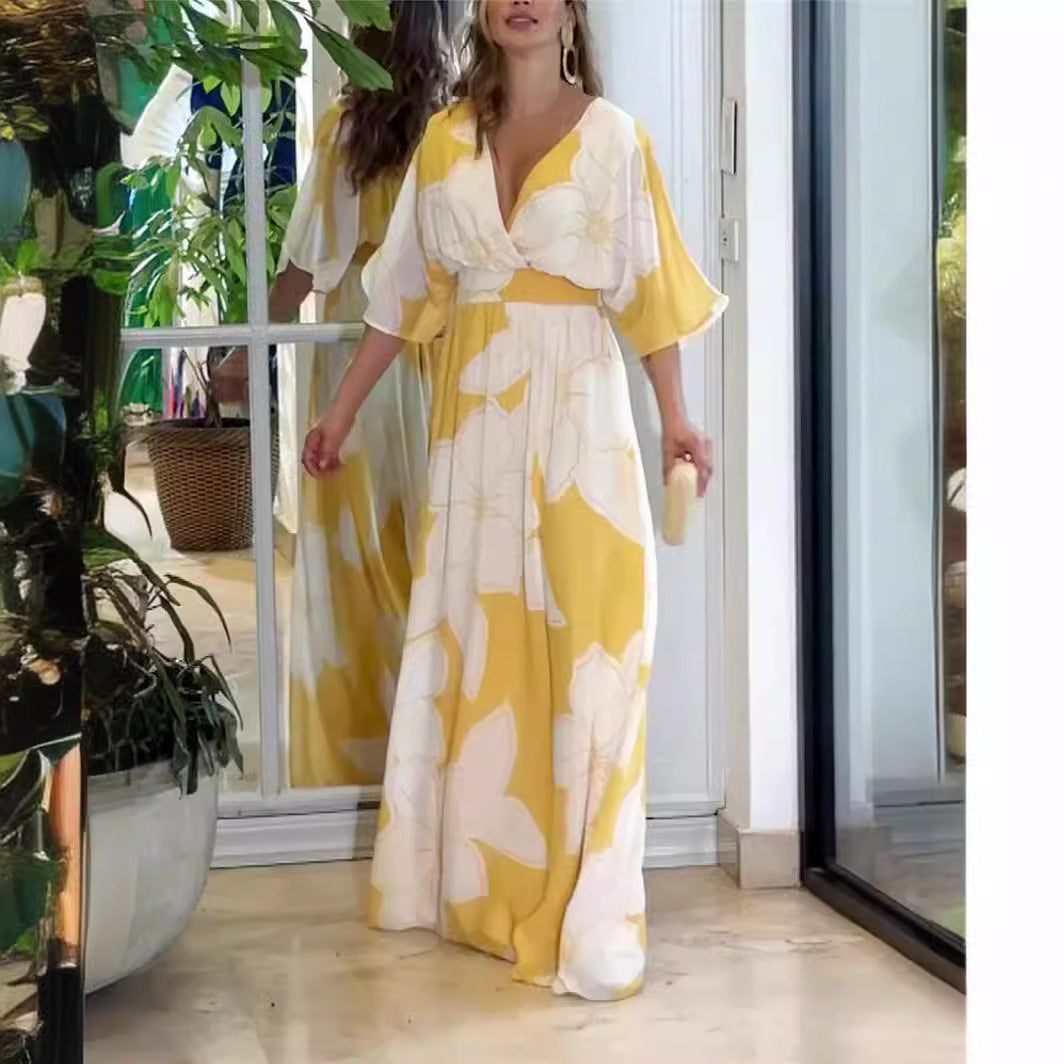 Damklänning – Elegant Maxiklänning med Blommönster, Vardags- och Feststil