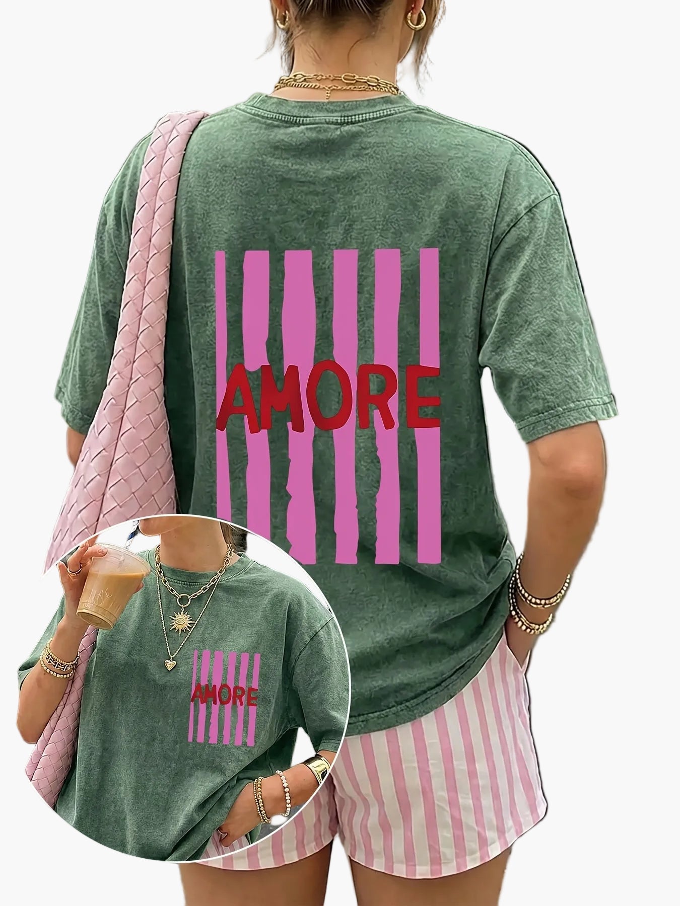 Dam T-shirt och shorts set med trendigt motiv och avslappnad passform – Perfekt för sommar och vardagsbruk