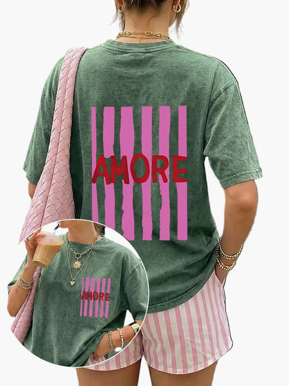 Dam T-shirt och shorts set med trendigt motiv och avslappnad passform – Perfekt för sommar och vardagsbruk