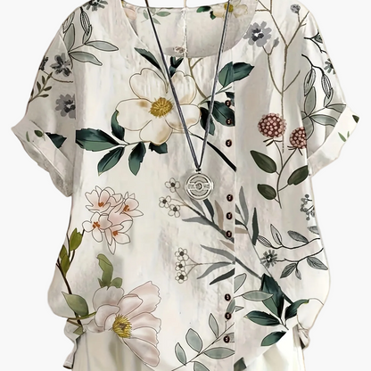 Dam Blus Vintage Blommig Kortärmad Sommartopp med Knappar