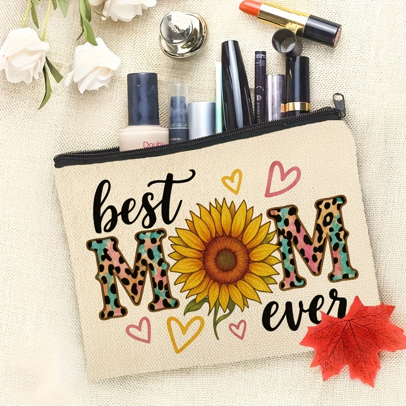 Kvinnors necessär med solros och texten 'Best Mom Ever' – Trendig present till mamma