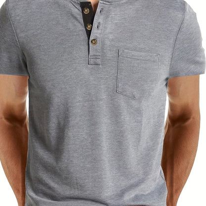 Herr T-shirt med knappslå och bröstficka – Casual stil för vardag och fritid