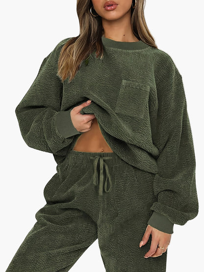 Dam Lounge Set – Avslappnad 2-delad Mjuk Vardagsdräkt med Fickor, Perfekt för Hemma och Fritid