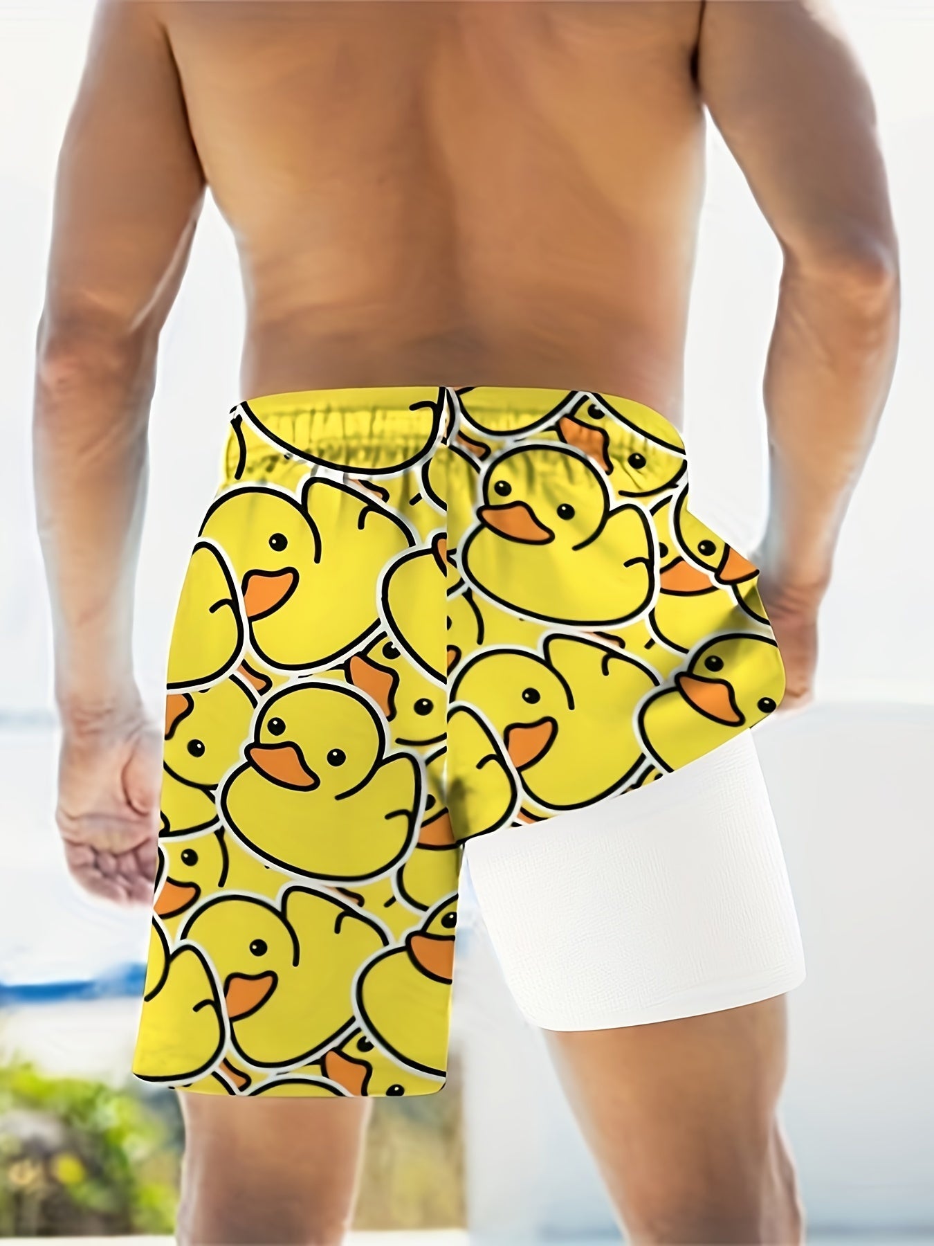 Herrars badshorts med roliga ankan-motiv – perfekt för strand och pool