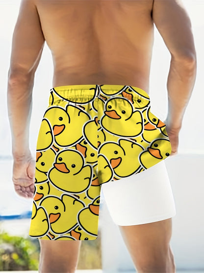 Herrars badshorts med roliga ankan-motiv – perfekt för strand och pool