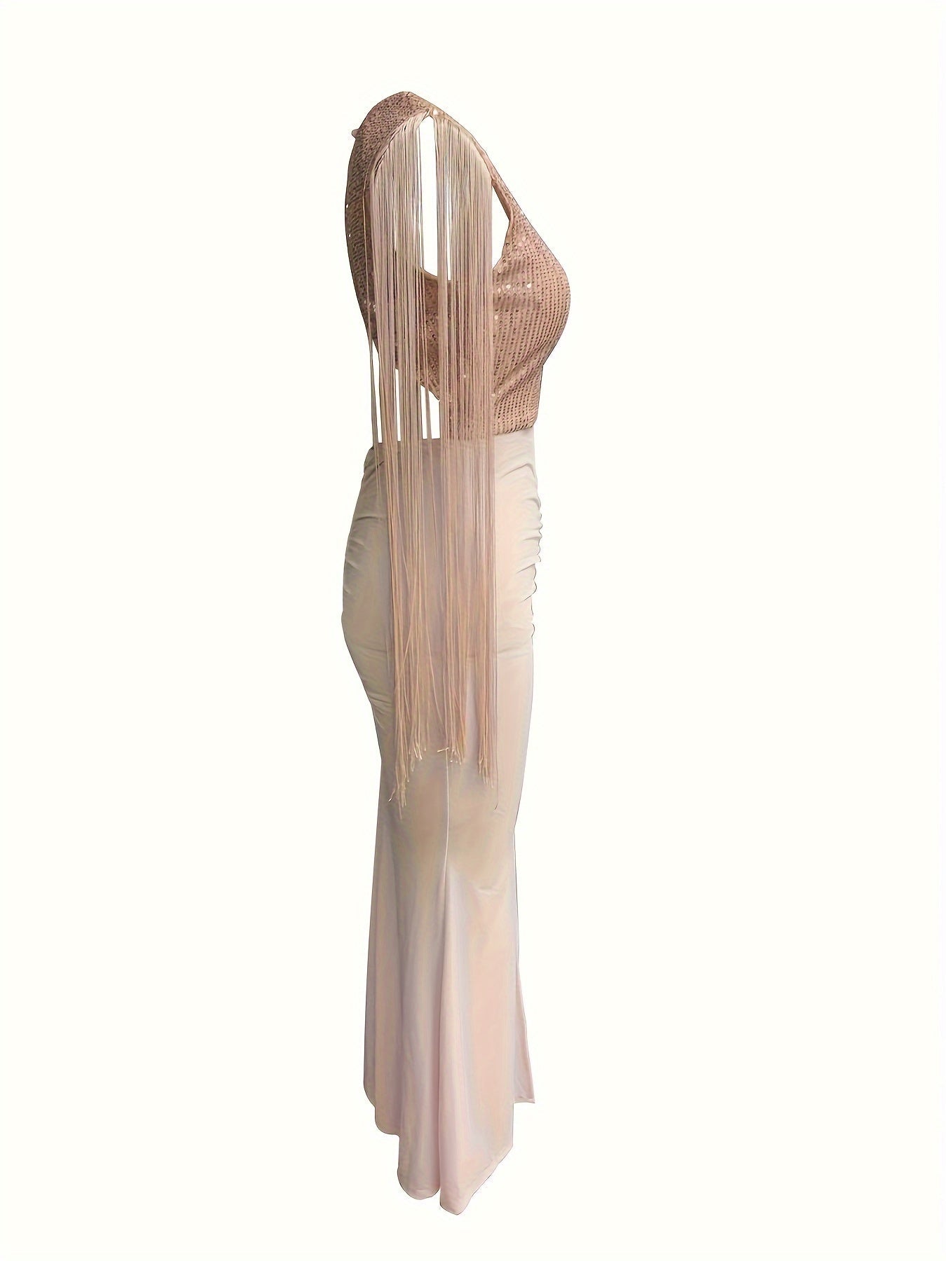 Damklänning Elegant Lång Aftonklänning med Fransar och Slits, Fest & Bal
