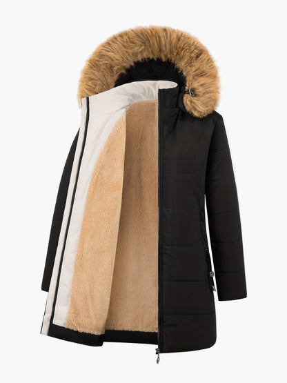 Dam Parkas Vinterjacka med Fuskpäls – Elegant och Varm för Kallt Väder