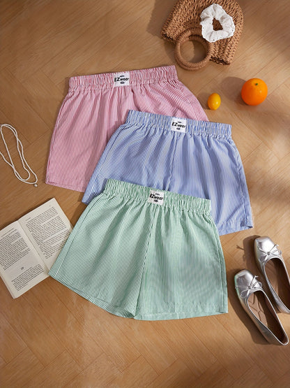 Damers randiga avslappnade pyjamasshorts – perfekt för vardagskomfort och sommar