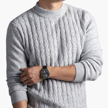 Herrtröja med kabelstickad design – Elegant vardagsstil, lång ärm, höst/vinter