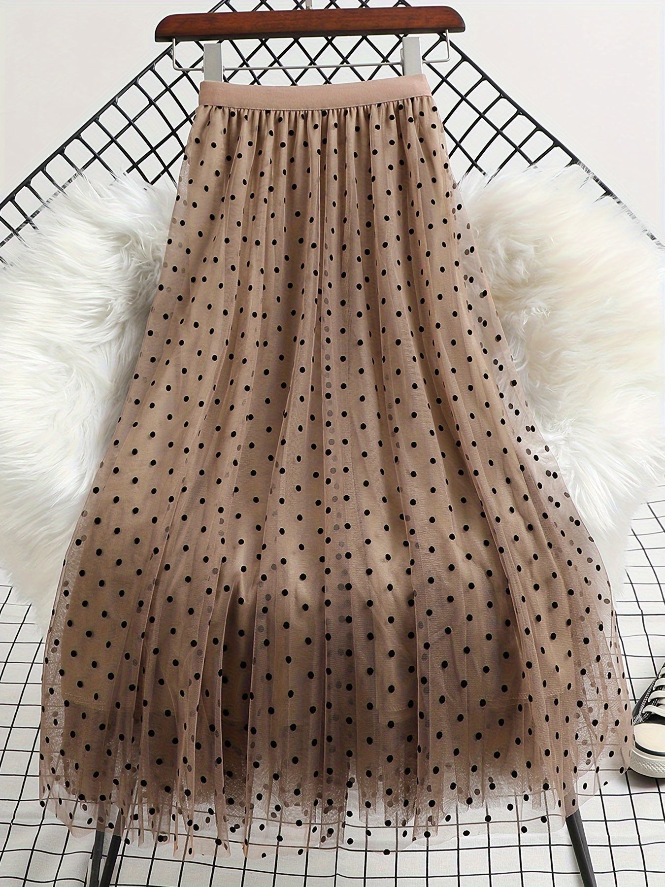 Dam Plisserad Prickig Tyllkjol Elegant Vardagsstil