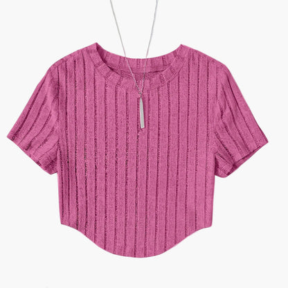 Dam Topp Kortärmad Ribbad Crop Top Casual Sommar