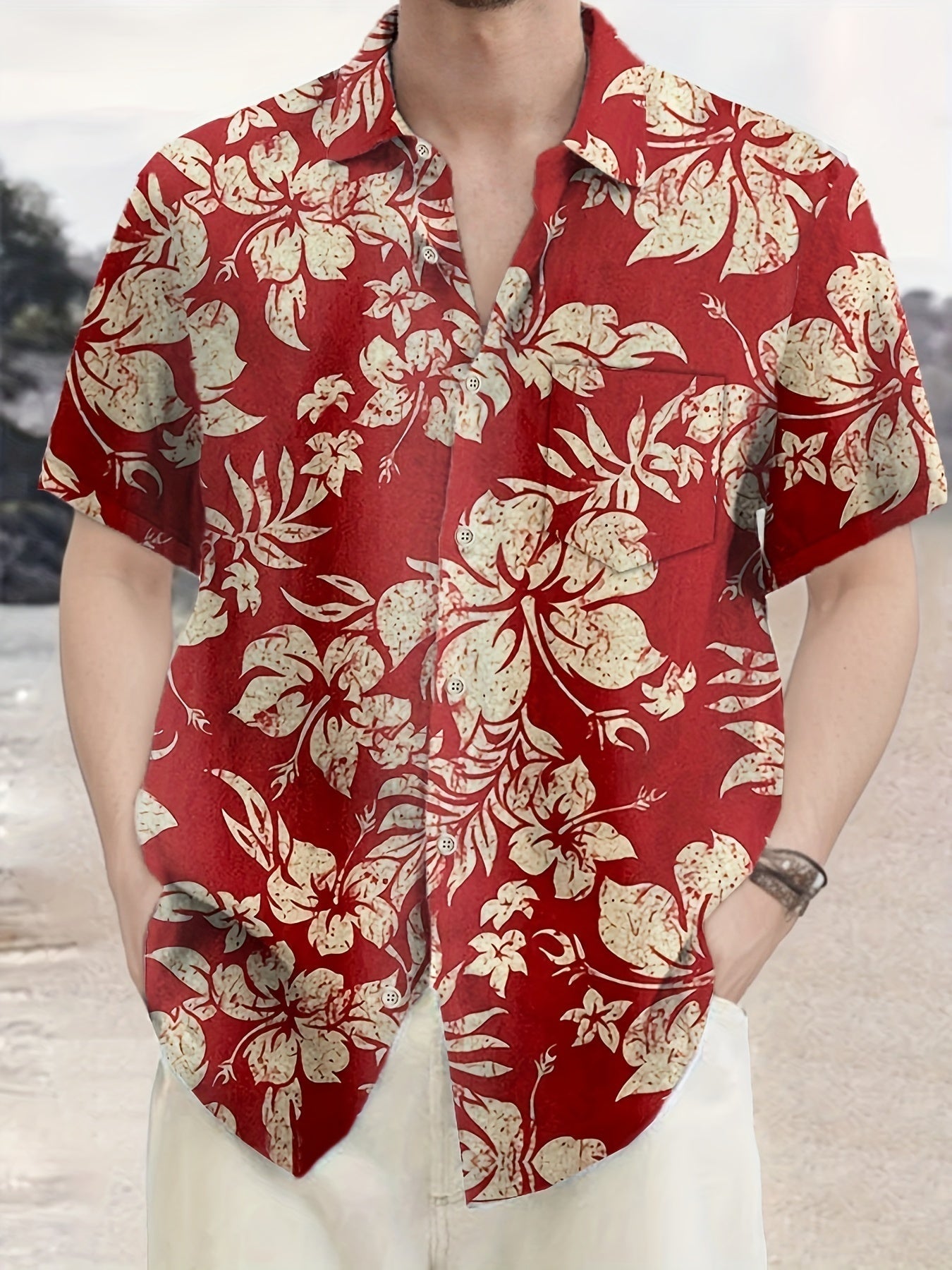 Herr Skjorta Hawaii-Style Blommig Kortärmad Sommar Semester